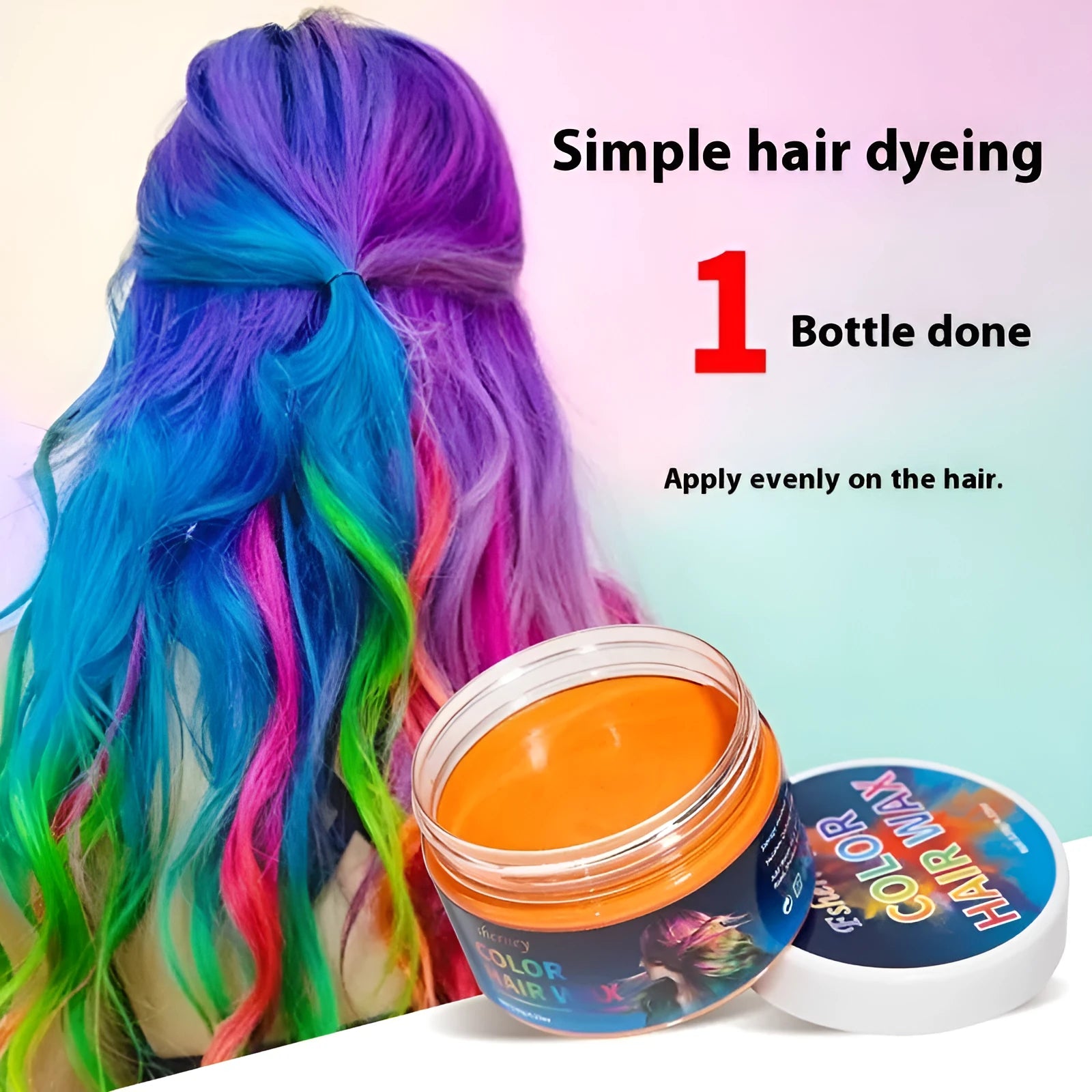 120g pot of hair styling clay for strong hold and temporary colour in various shades.
