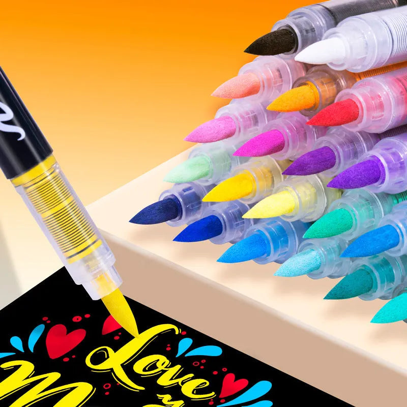 Set of straight liquid acrylic marker pens with soft heads for painting and graffiti art.