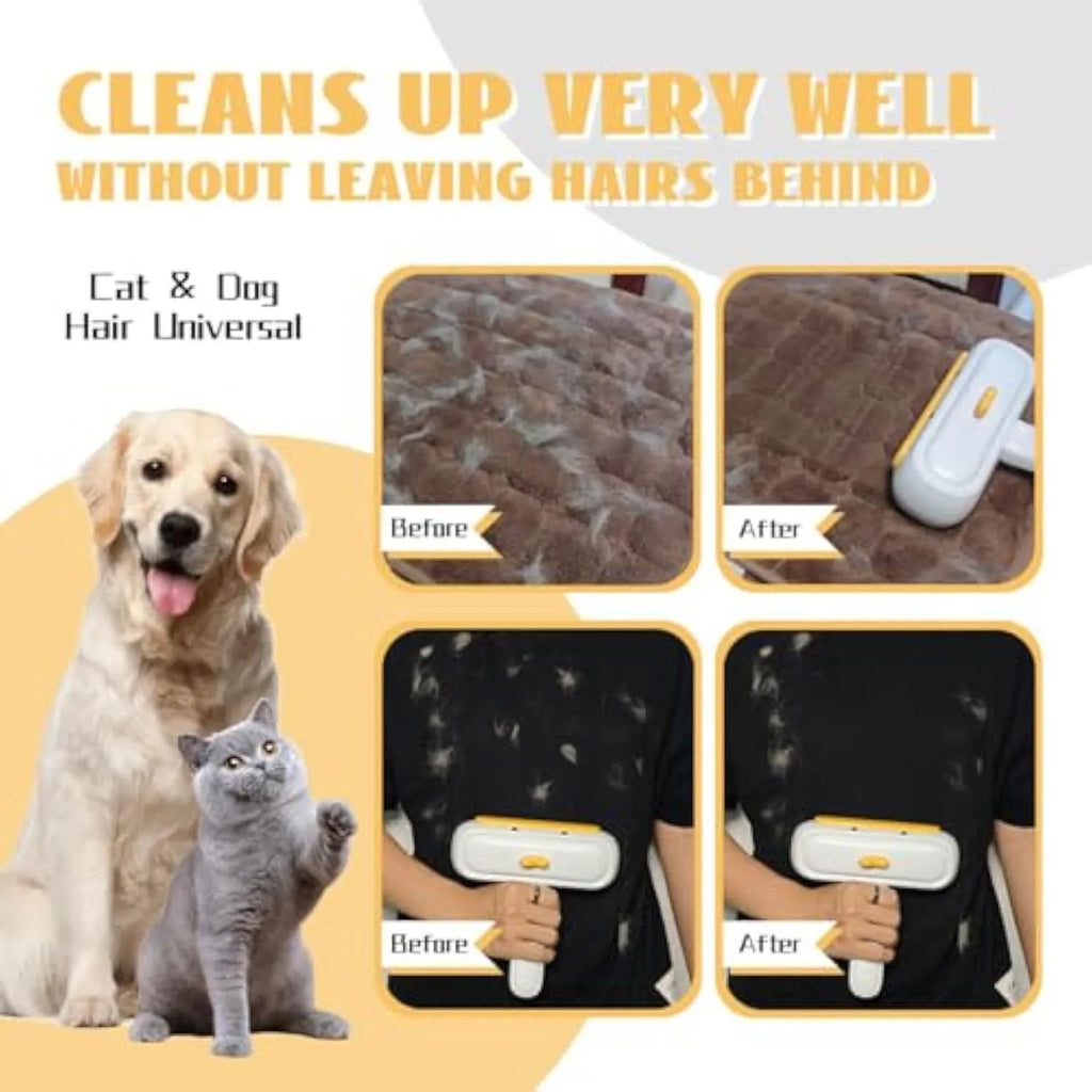 Yellow duck design portable pet hair remover tool with reusable cartridge.