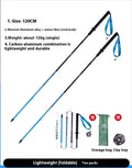 Carbon fibre folding trekking poles pair in black with adjustable length sections