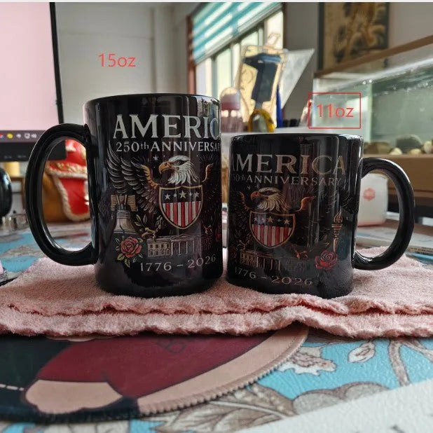 America's 250th anniversary commemorative ceramic mug with floor plan design in modern art style, 11oz size