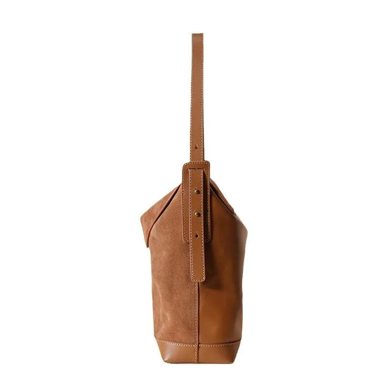 Women's genuine leather shoulder underarm bag in square vertical clamshell design with internal compartments