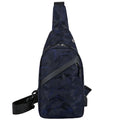 Men's camouflage crossbody chest bag with headphone hole in Camo Black