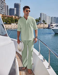 Men's cotton casual suit with long sleeves and trousers in solid colours for spring and autumn leisure wear