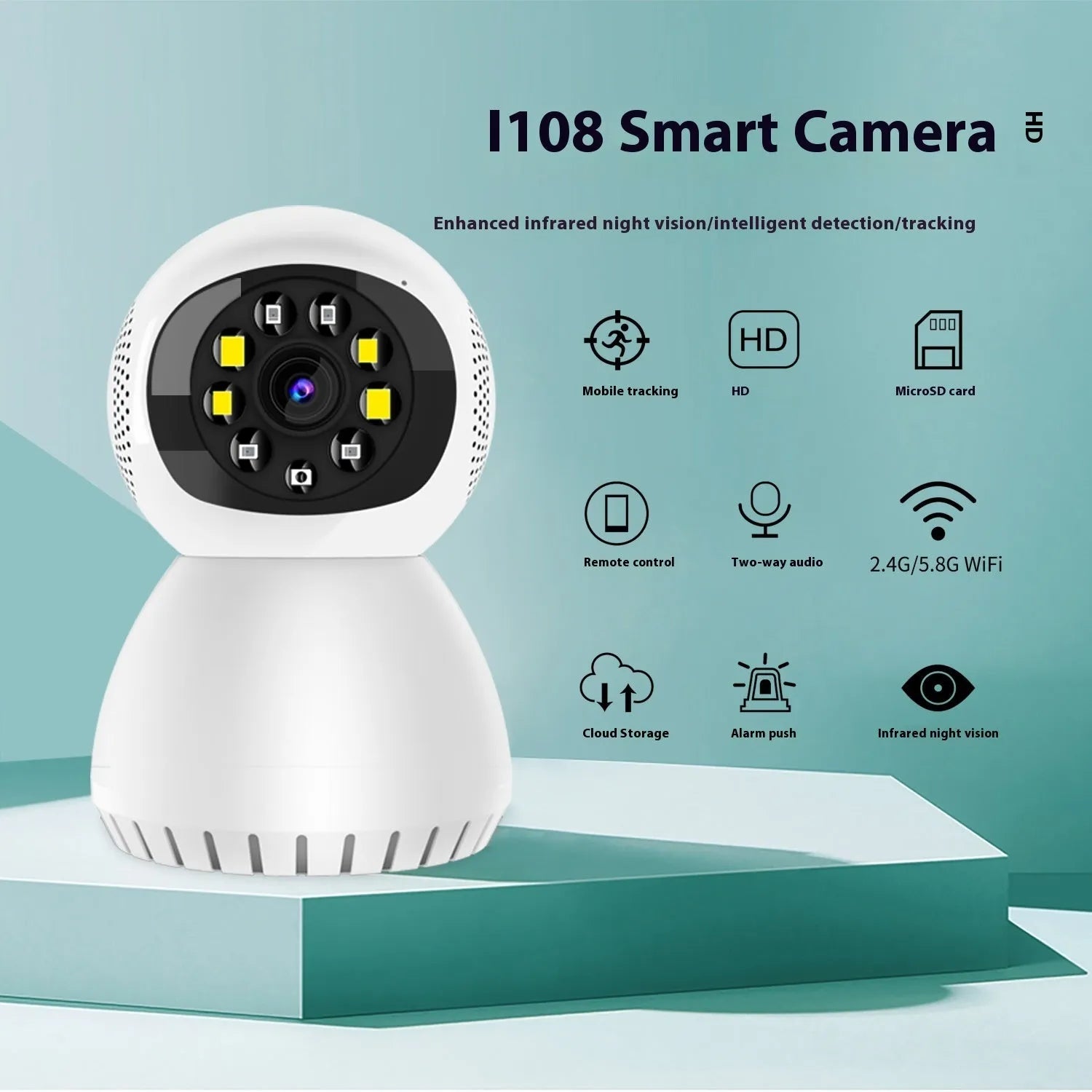 White dual-frequency wireless 1080p HD home security camera with mounting bracket