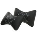 Black quilted diamond pattern car headrest neck pillow with contrasting piping options.