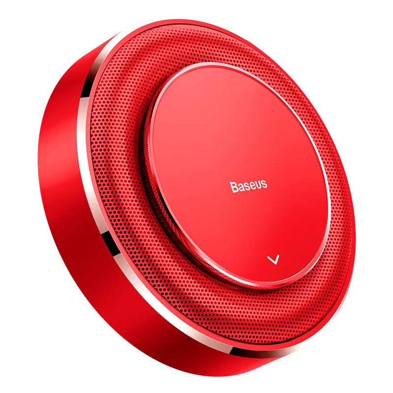Bess round aluminium alloy car perfume seat in black, red, or silver with fragrance tablets.