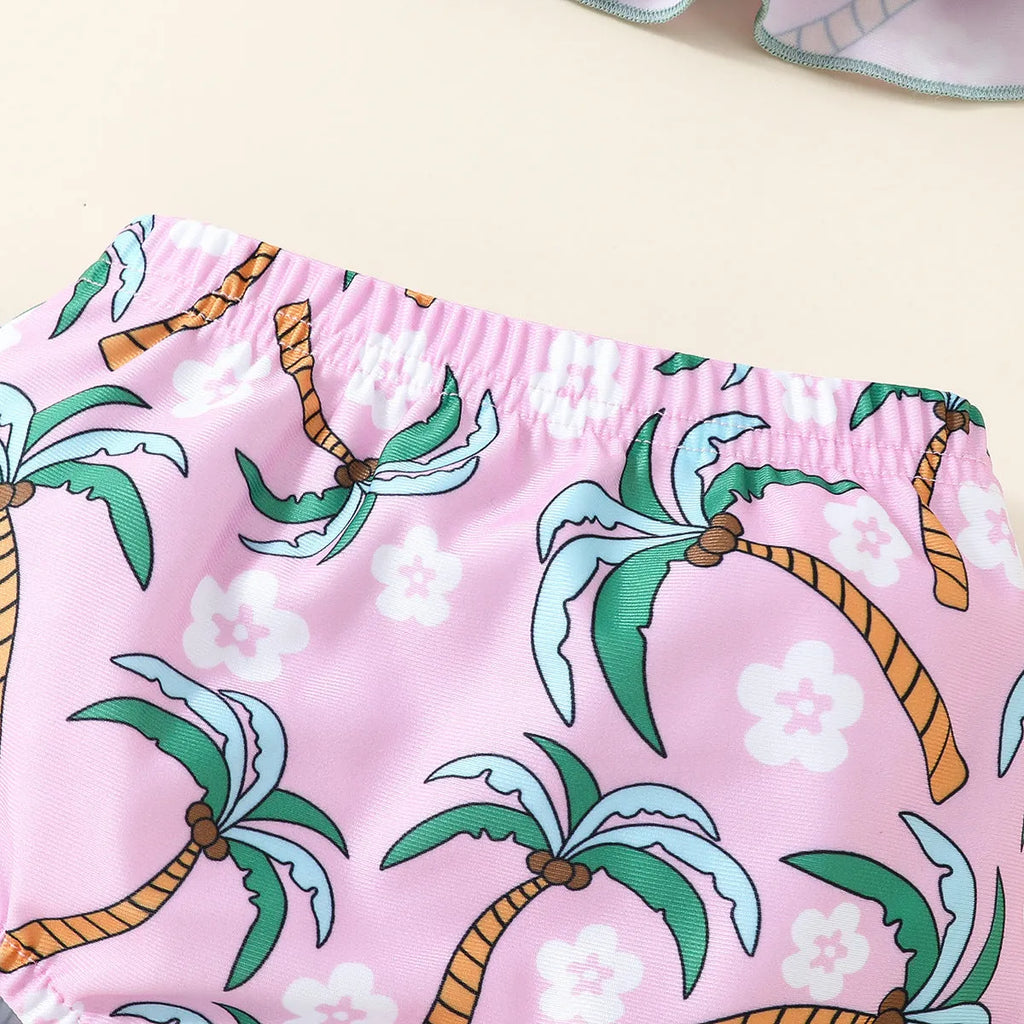 Children's white polyester two-piece swimsuit set with shirt and shorts for beach wear