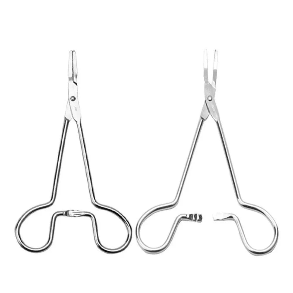 Stainless steel pet grooming tweezers with curved tip for ear cleaning and hair removal