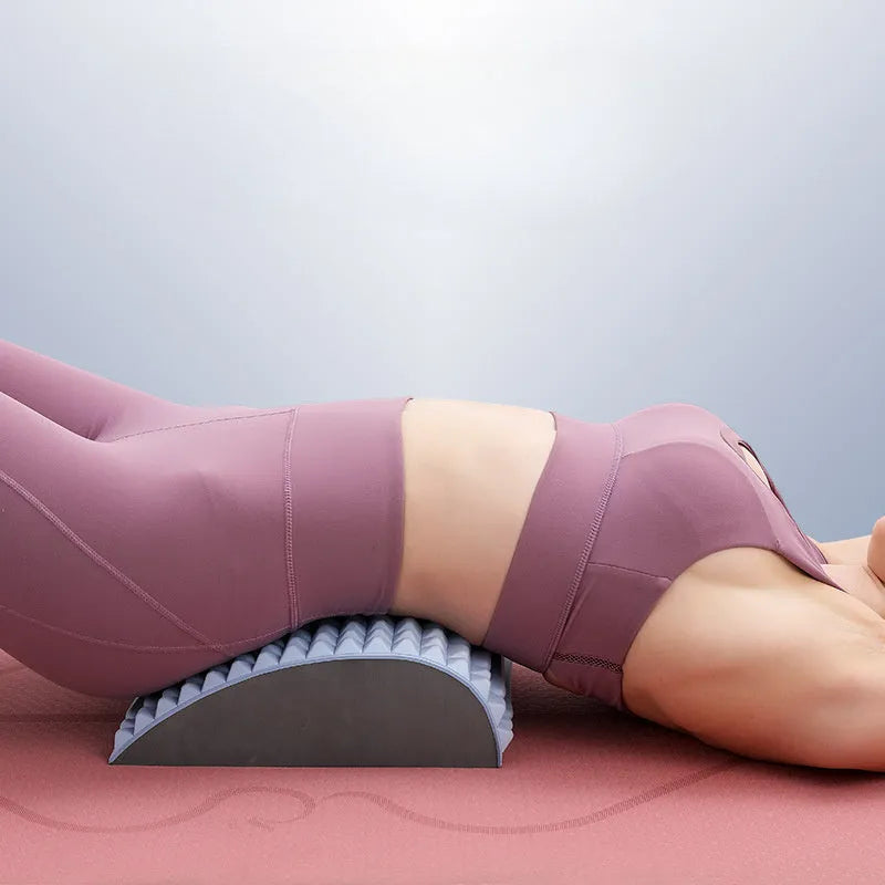 Blue EVA foam back stretcher pillow for lumbar support and acupressure massage.