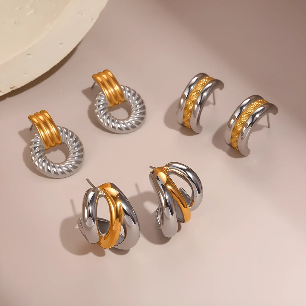 Stainless steel geometric earrings with gold and silver colour matching for women