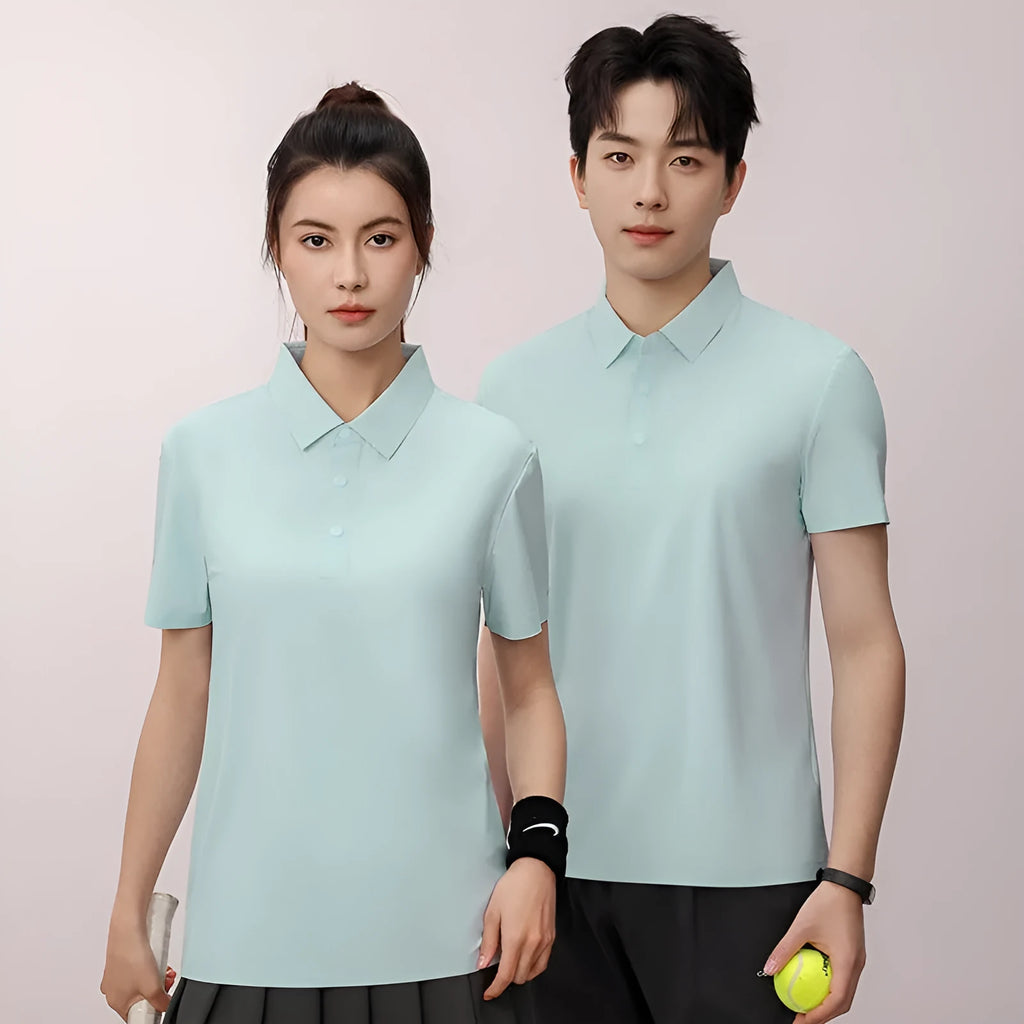Men's seamless loose-fit brocade polo shirt in sky blue for summer sports.