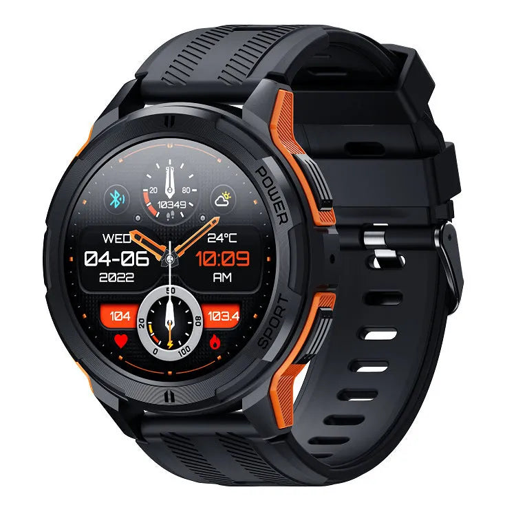 Smart bracelet with 1.43-inch AMOLED screen Bluetooth calling and health monitoring in black and orange