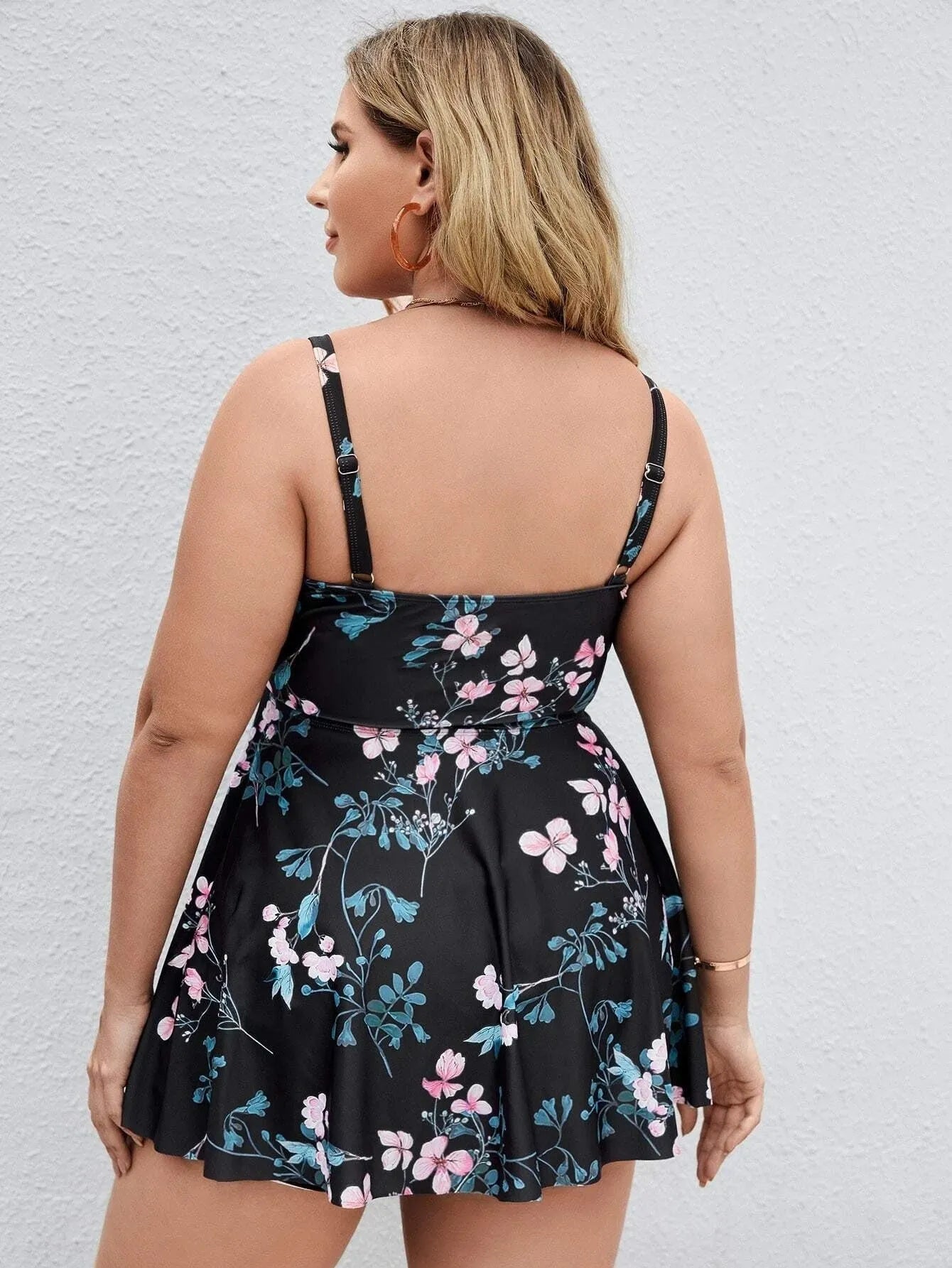 Women's plus size floral print one-piece swimsuit in split colours