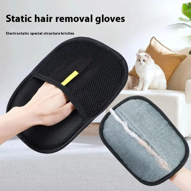 Black mesh pet grooming gloves with silicone brush bristles for removing loose hair