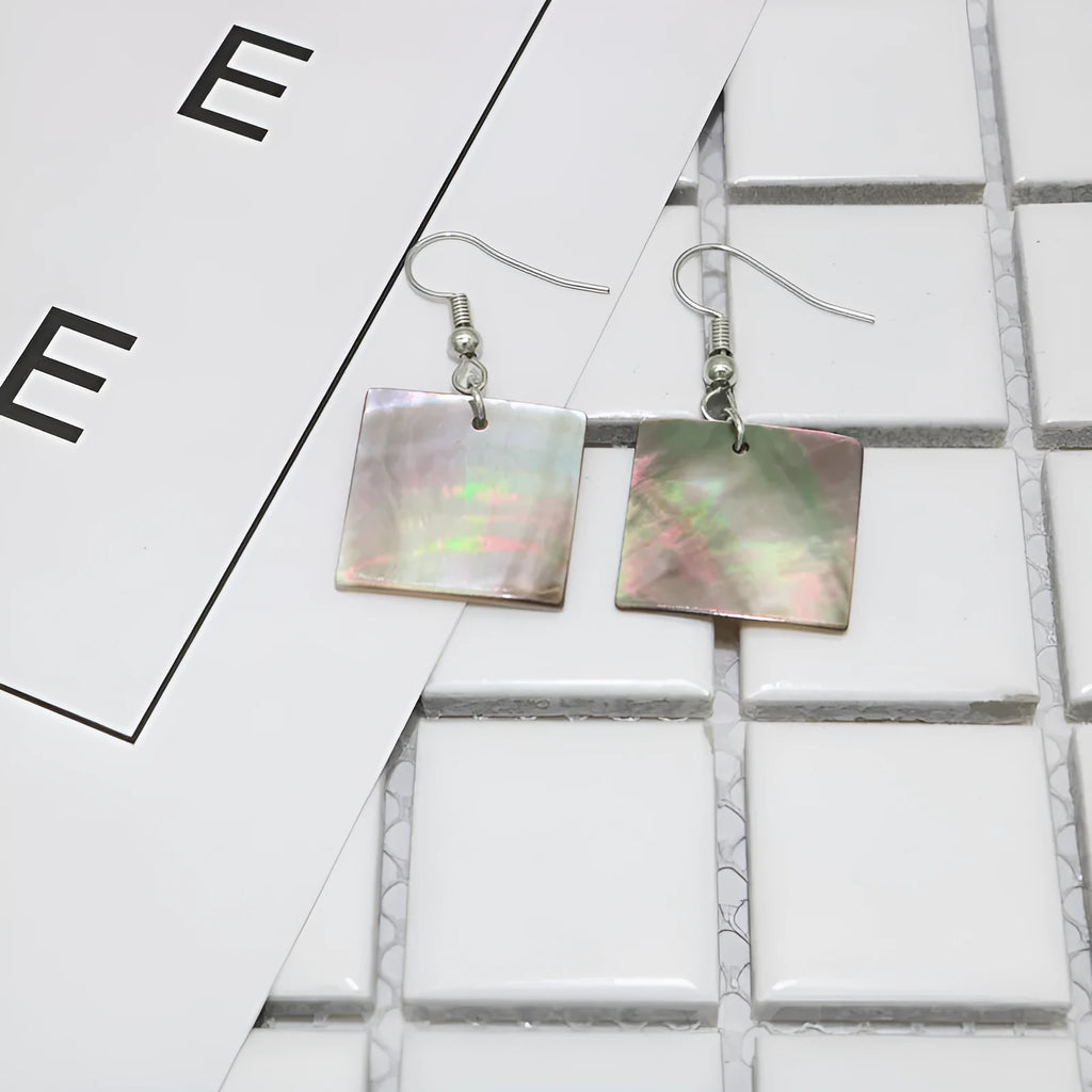 Geometric shell earrings in rectangular shell or square panther designs