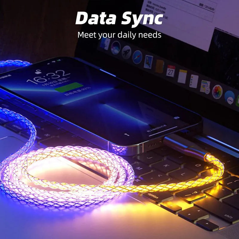 Phantom gradient colour 3-in-1 charging cable with Lightning, Micro USB, and TYPE-C connectors