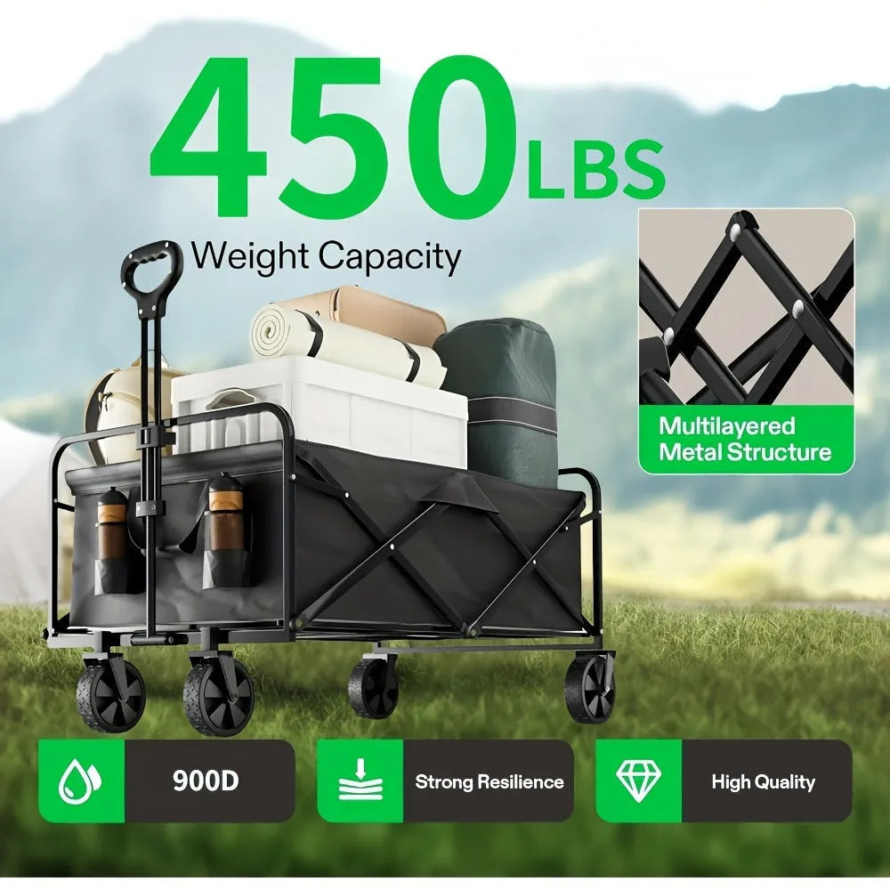 Collapsible foldable garden wagon cart with storage box and alloy metal frame