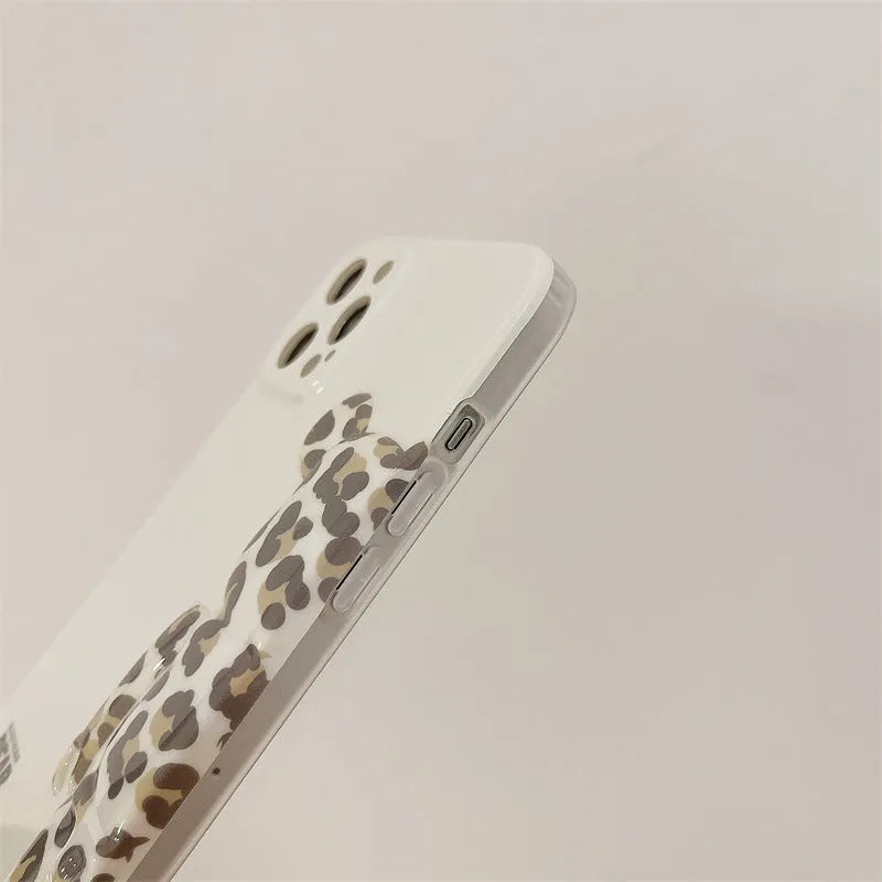 White leopard print 13 mobile phone case for iPhone 13 with plastic back cover and IMD pattern
