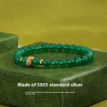 Green agate and sterling silver retro bracelet with geometric 6mm stones