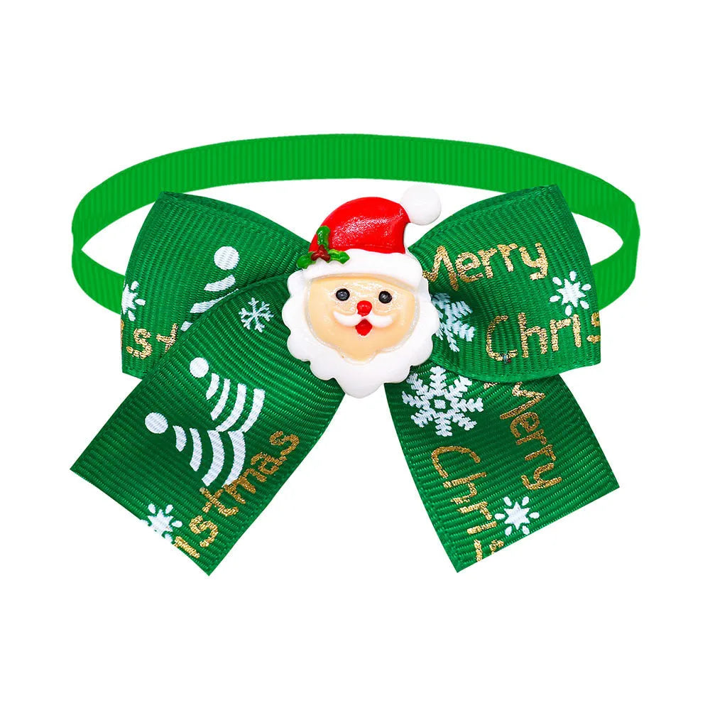 Red and green Christmas pet bow tie accessory for dogs cats and tree decoration