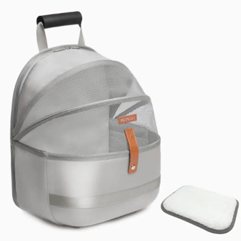 Grey canvas pet carrier backpack for cats and small dogs up to 15kg portable shoulder bag