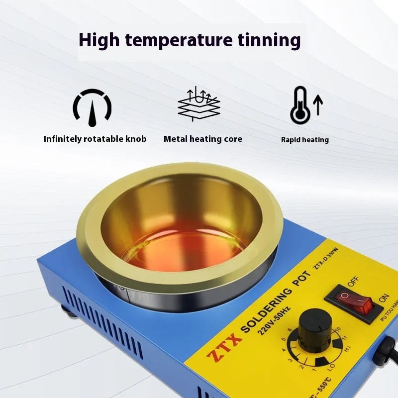 Desktop thermostat-controlled tin melting furnace with temperature adjustment dial and titanium-plated heating elements