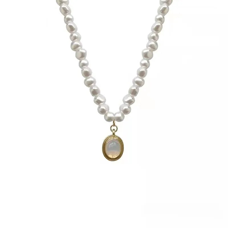 French court vintage pearl necklace with geometric design and adjustable 21-50cm perimeter