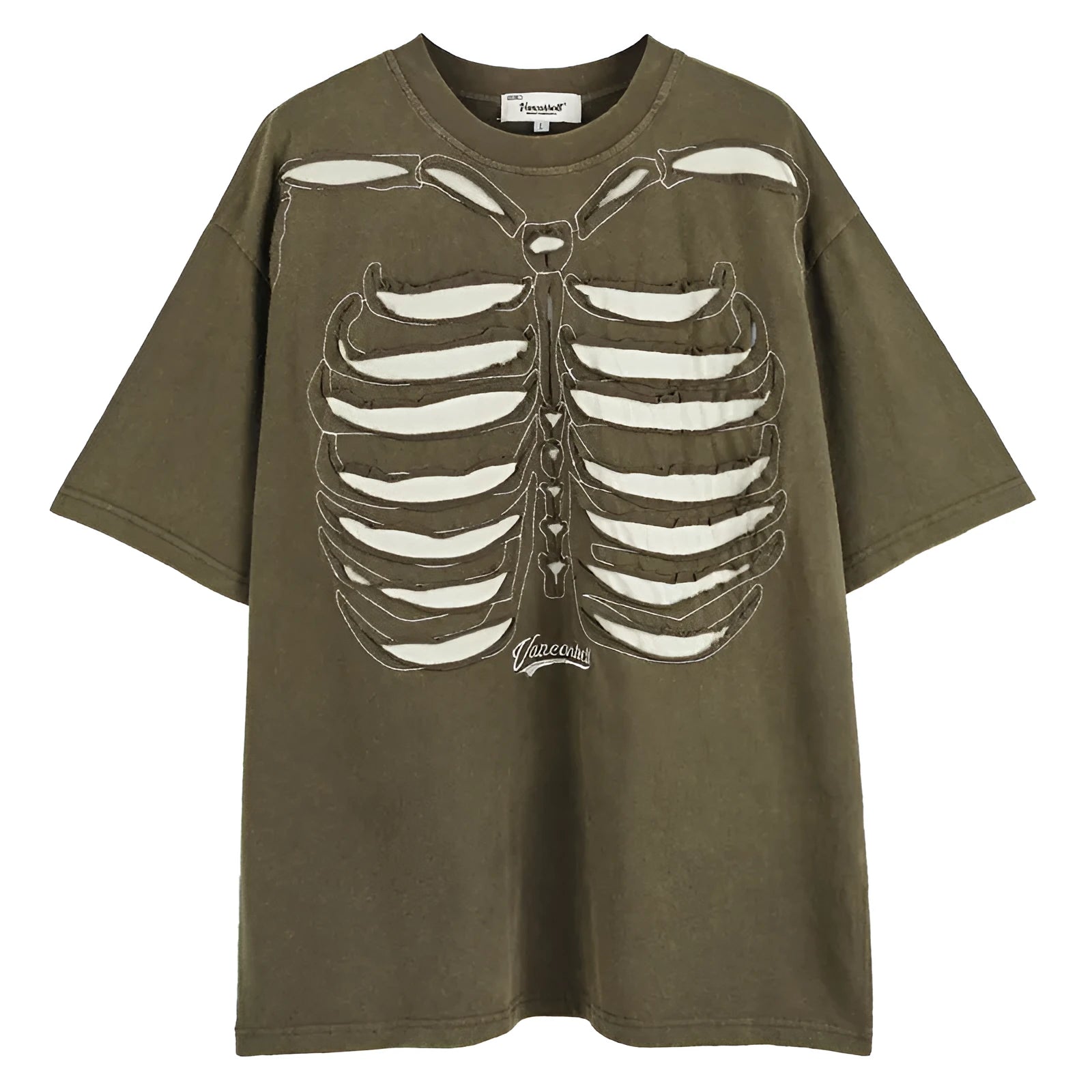 Man wearing a black loose-fit cotton pullover with a skull and letter graphic print and drop-shoulder sleeves.