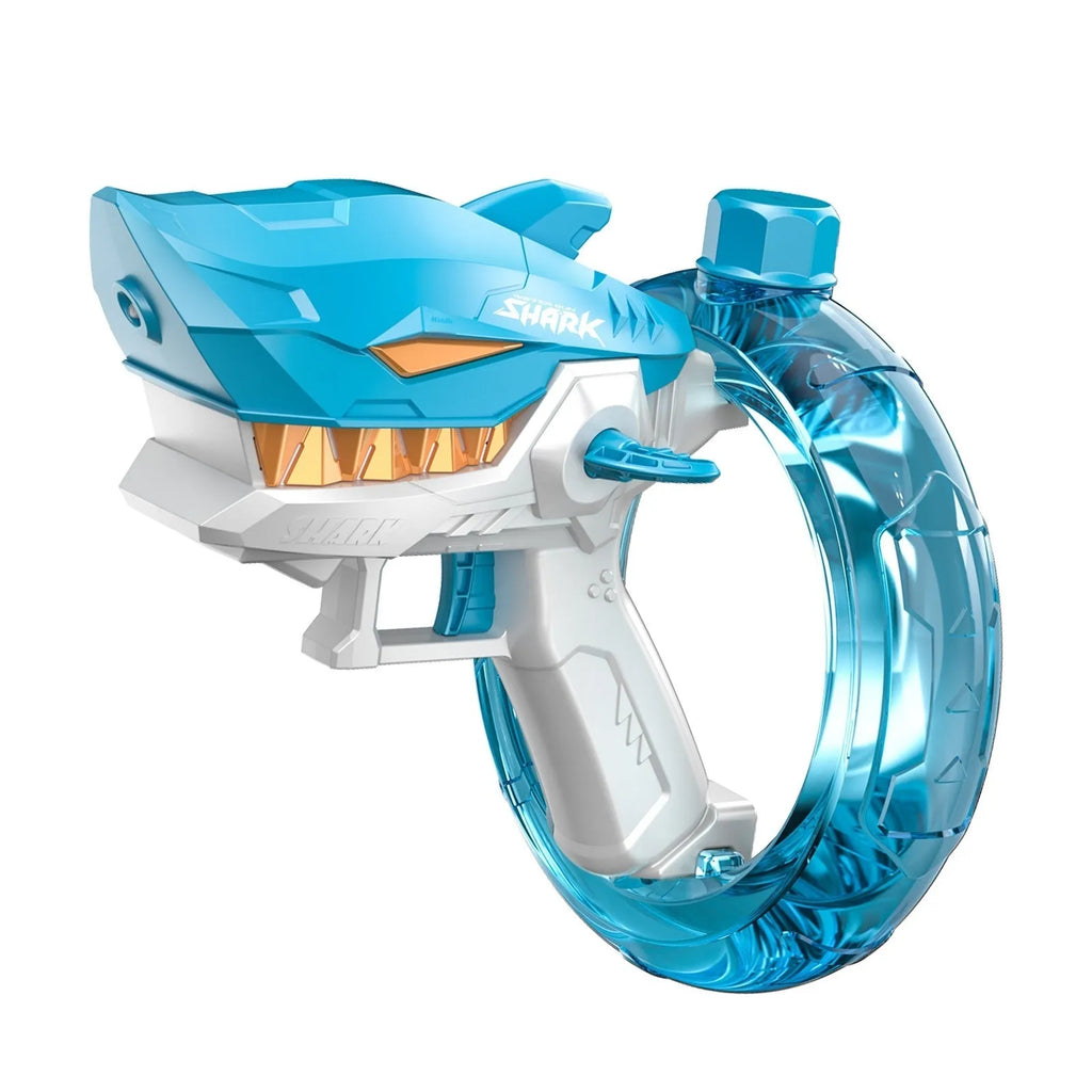 Blue electric shark water gun toy with automatic continuous fire system for outdoor summer water play