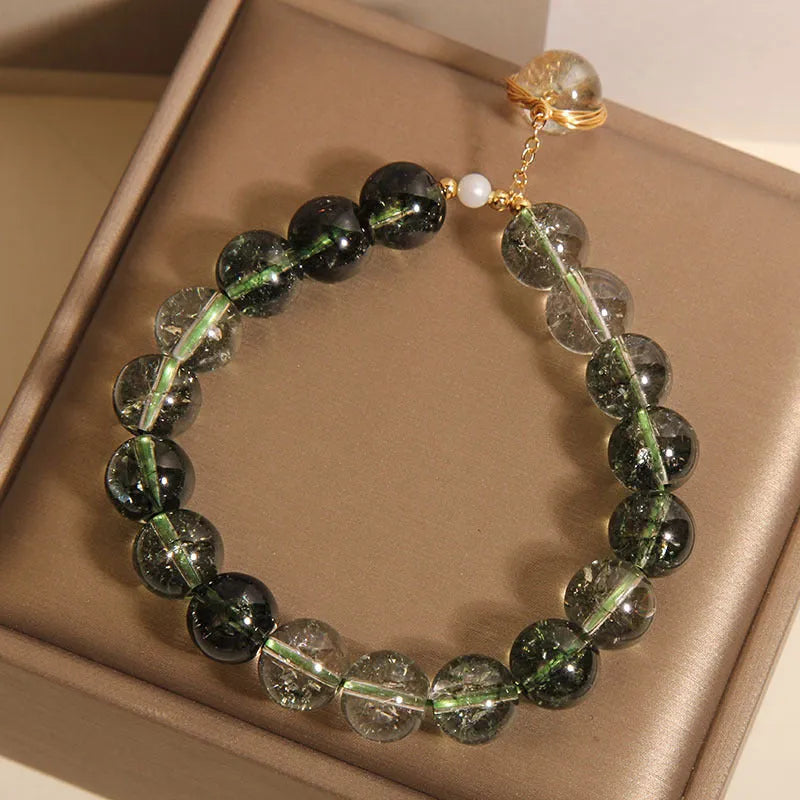Green phantom quartz crystal bracelet with natural chorite crystals in Japanese Korean style
