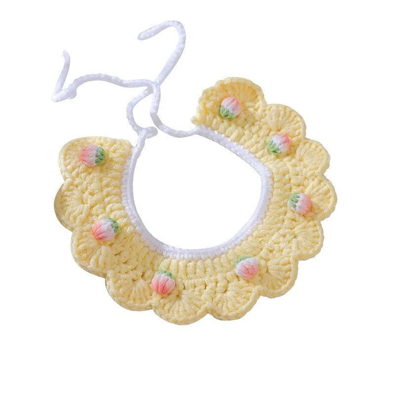Handmade woven wool cat collar with embroidered cartoon British Shorthair in three colour options