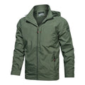 Men's casual windproof thin mountaineering jacket in solid colour with visible stitched patch pocket