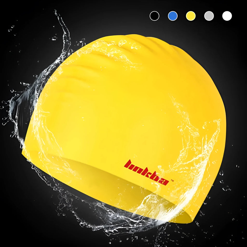 Silicone swimming cap with built-in earmuffs in multiple colour options