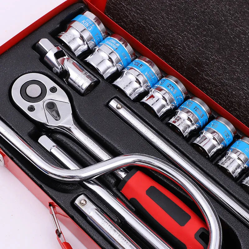24-piece curved bow car repair wrench and socket combination tool kit with chrome vanadium steel construction