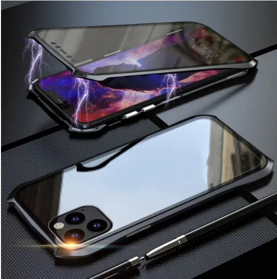 Metal back protective cover for iPhone 11 mobile phones in black, blue, red, and silver colours