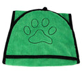 Pet absorbent dog bath towel in blue, green, and grey plain design drying a dog after bath