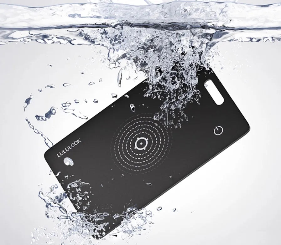 Black anti-loss waterproof card holder with hanging rope, IP68 rated, 2mm thick