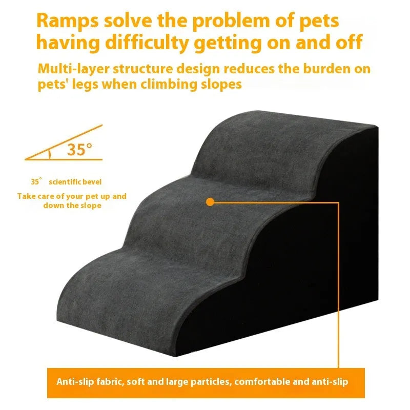 Wooden dog stairs with removable fabric cover in brown colour
