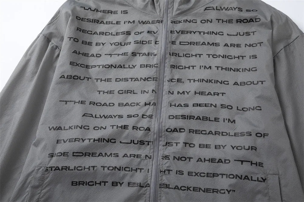 Men's gray nylon sun protection jacket with letter print on front