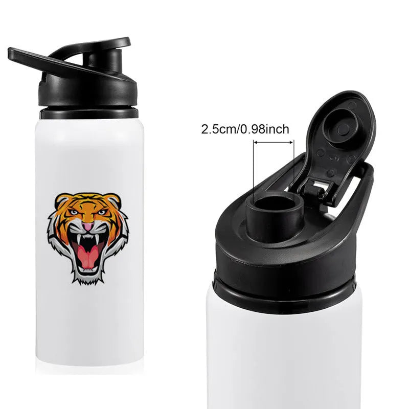 White aluminium sports water bottle for cycling and outdoor activities in 600ml and 750ml capacity options
