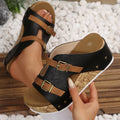Ins buckle wedges sandals with fish mouth toe and thick high heel for women in blue colour