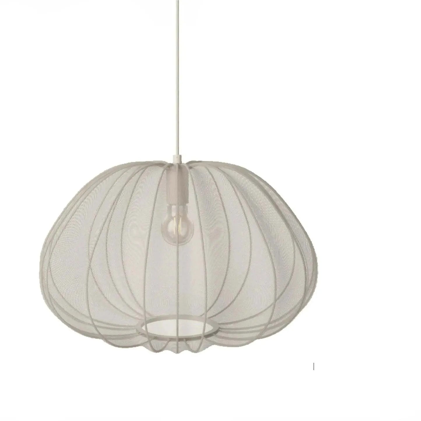 Japanese-style pumpkin-shaped pendant ceiling lamp with a metal branch frame in white finish.
