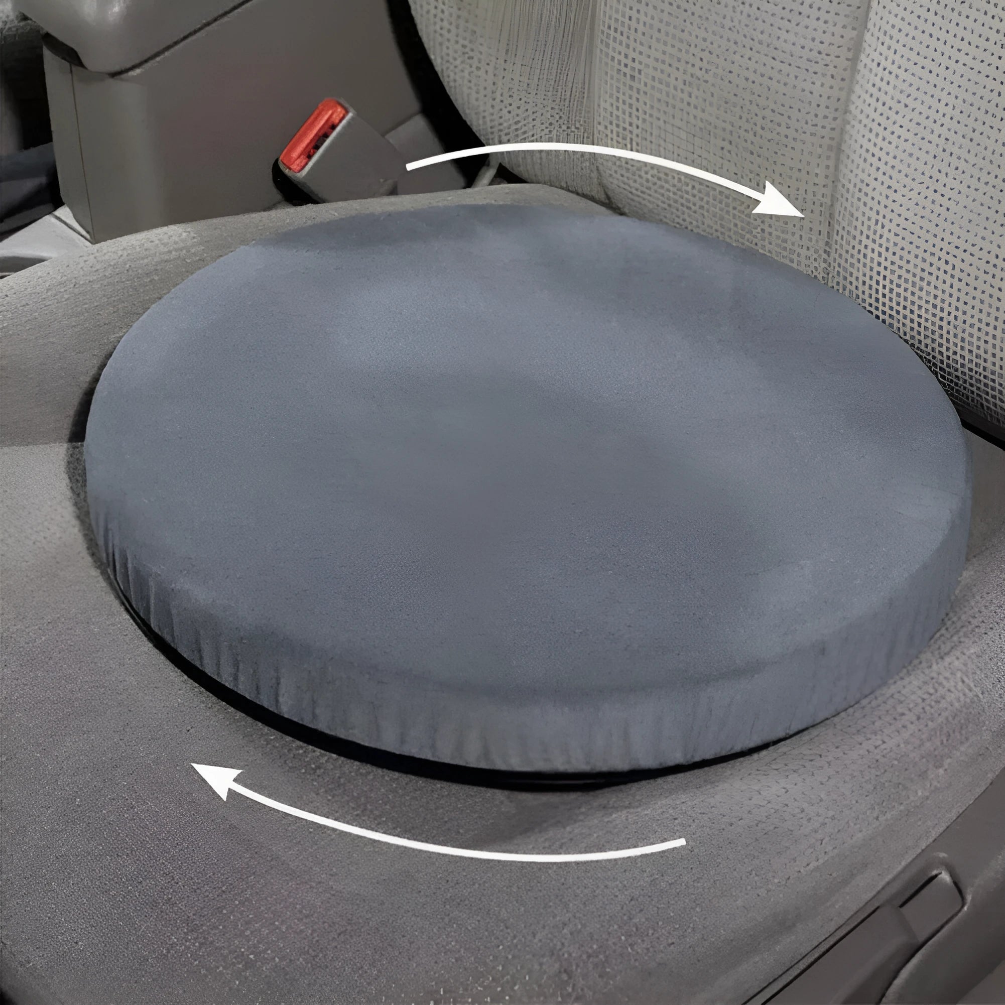 360-degree rotating car seat cushion with non-slip base on a car seat.
