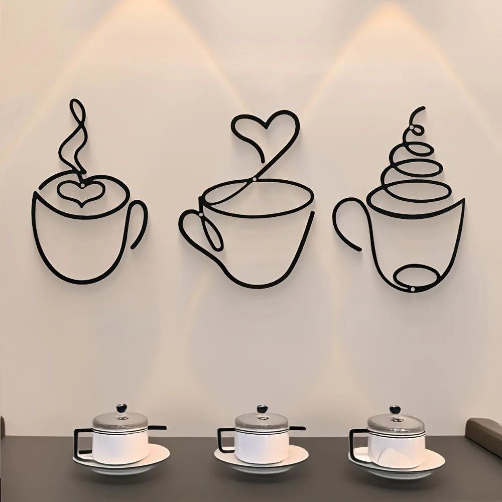 Creative coffee wall hanging metal decoration American style three-piece set 20.3cm height