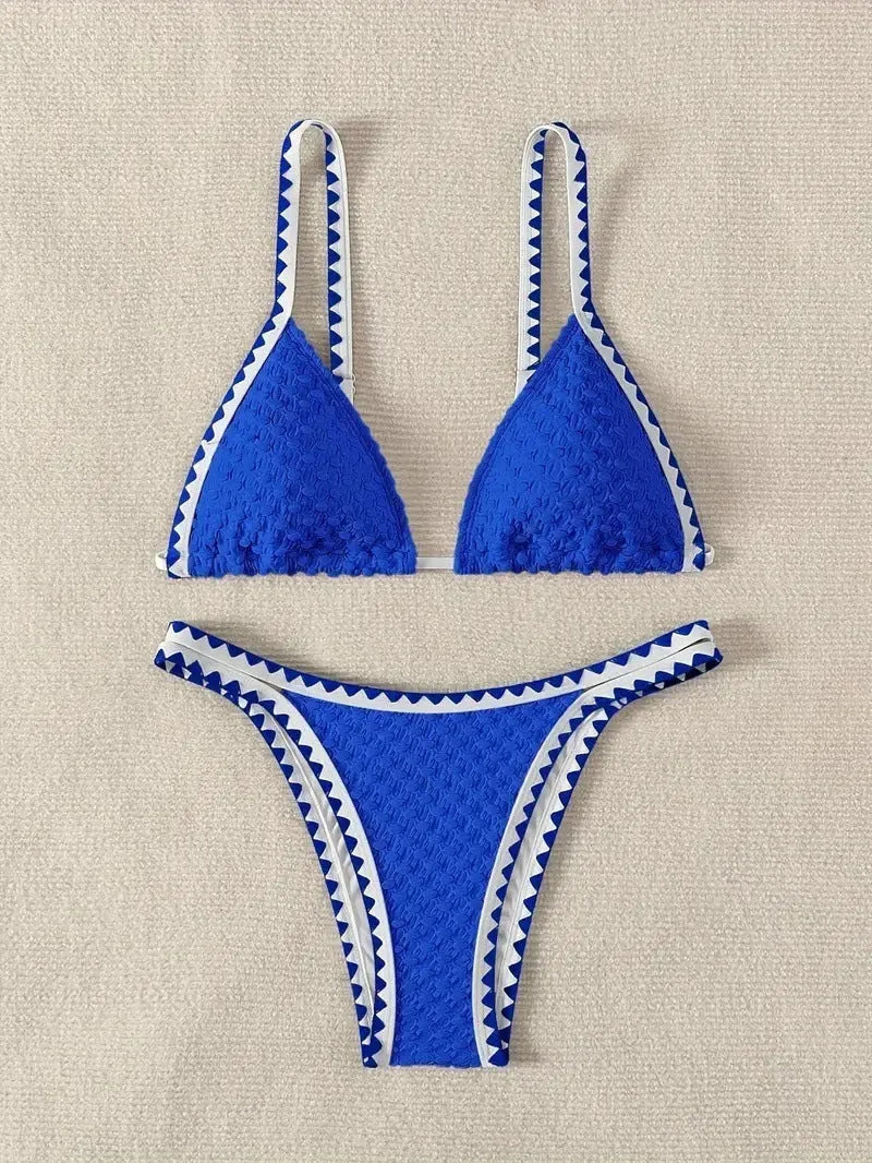 Women's split bikini swimsuit in white or blue colour with European and American sizing