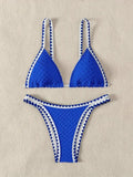 Women's split bikini swimsuit in white or blue colour with European and American sizing