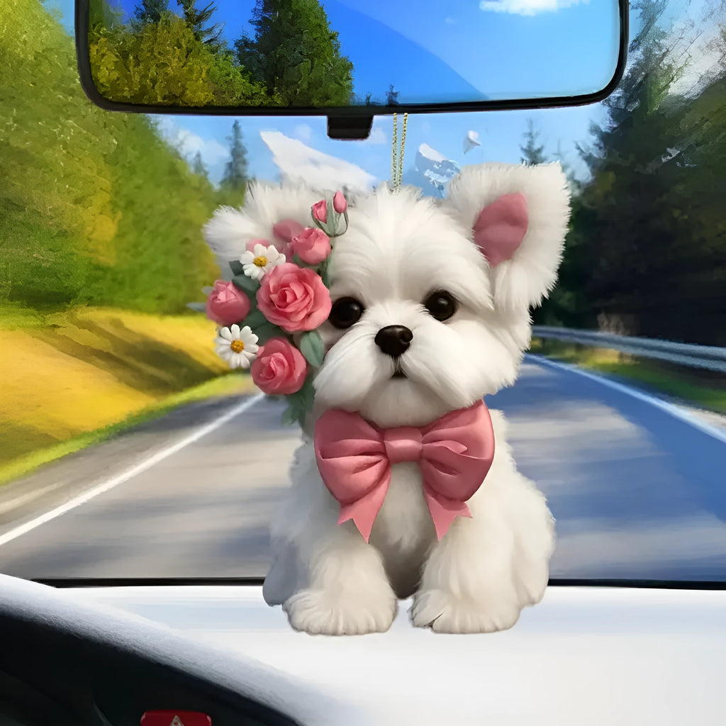 Acrylic cartoon-design car pendant hanging accessory for vehicle interior.