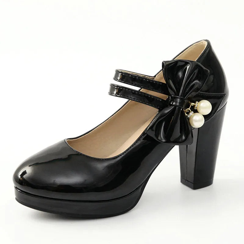 Women's waterproof platform shoes with thick chunky heel and buckle fastening in multiple colours
