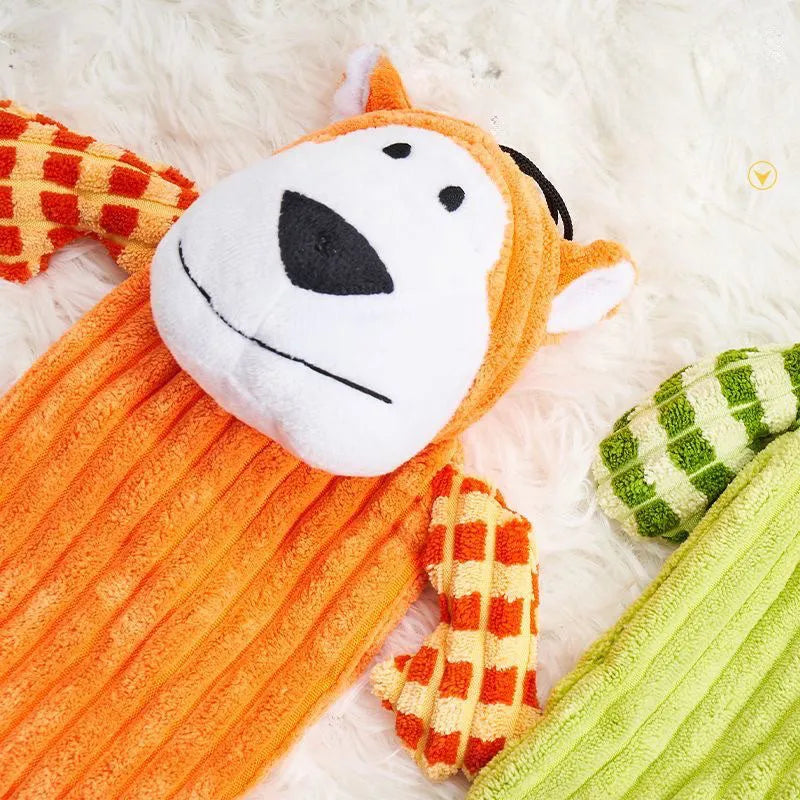Green and orange Immortal Squeaker plush dog toy for aggressive chewers with internal squeaker